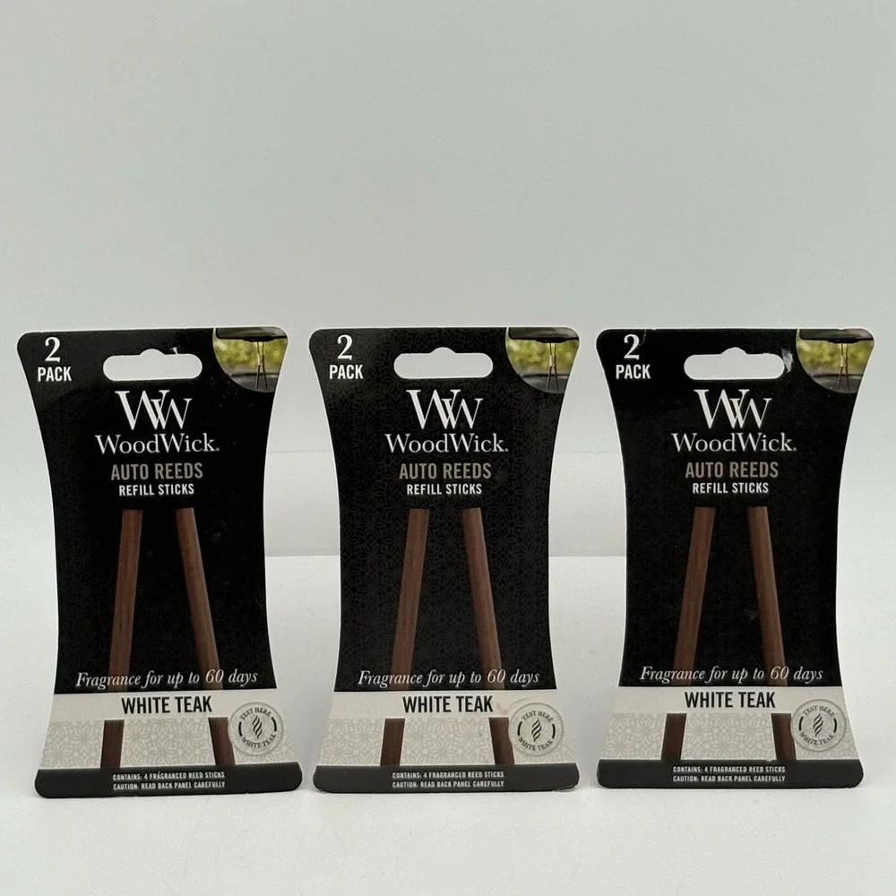 3x WoodWick Auto Reeds Refill Sticks White‎ Teak Scent 2-Pack Each Car Freshener